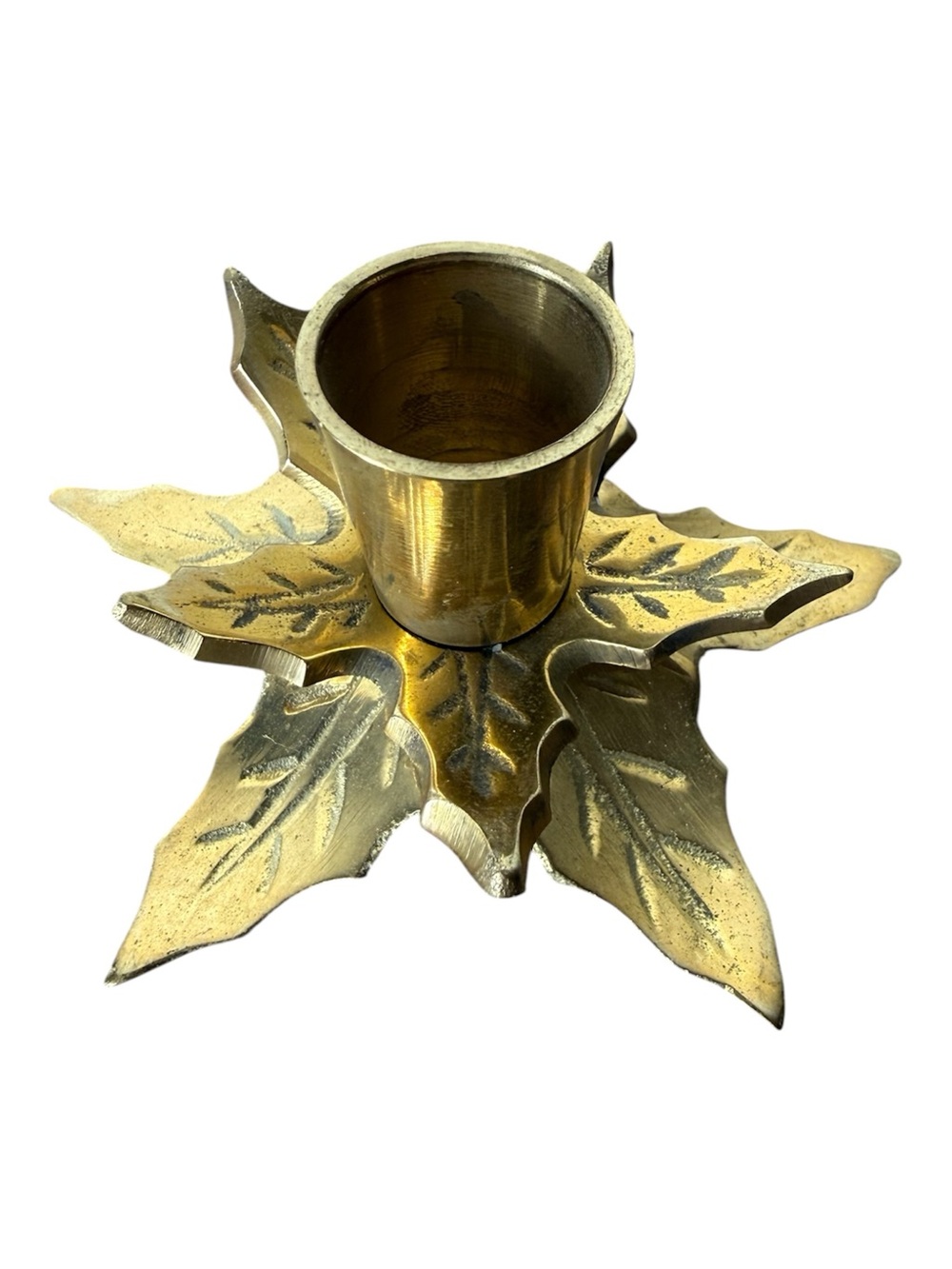 Vintage Brass Holly Candlestick Candle Holders Holidays Christmas Leaf Leaves